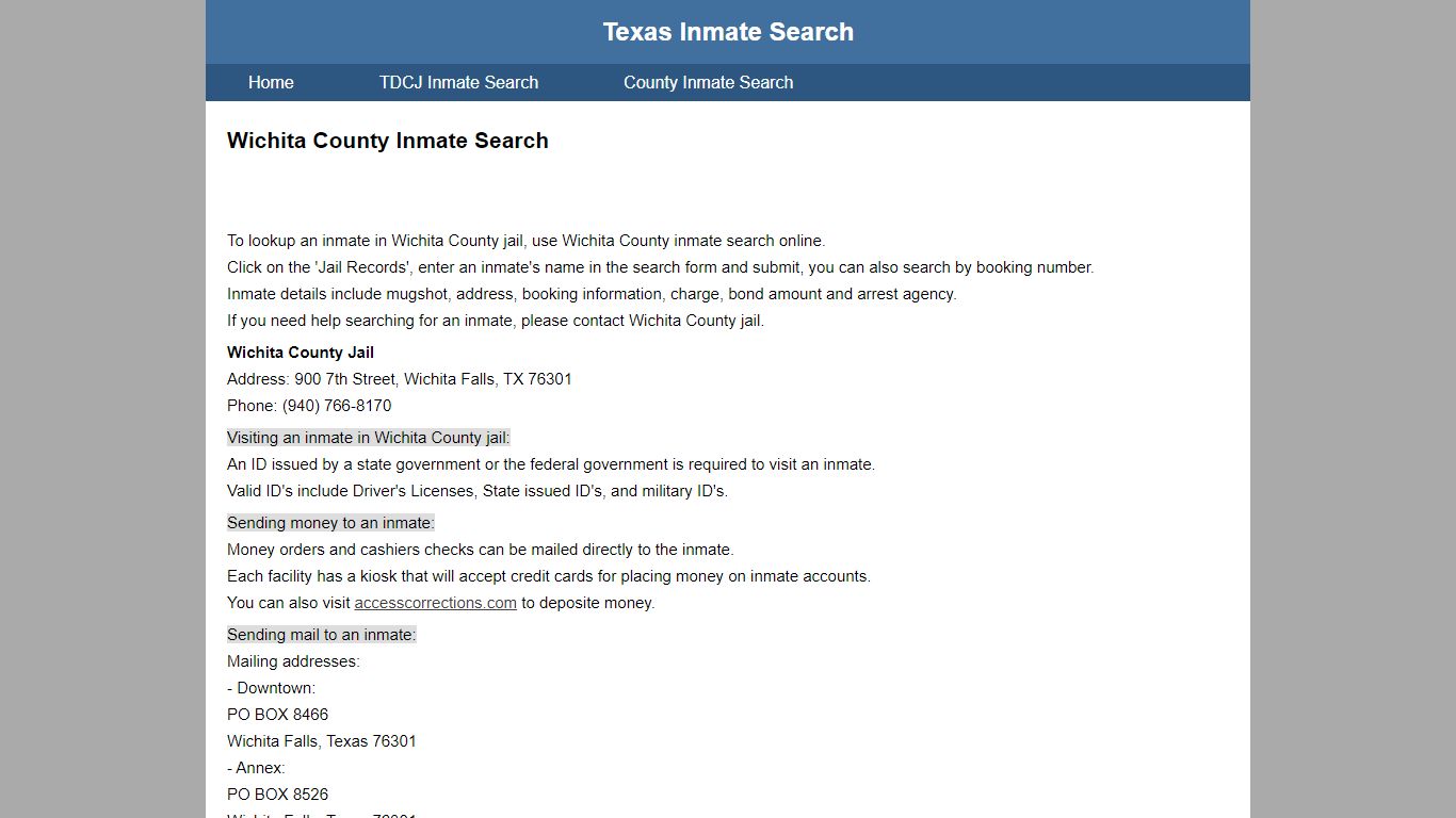 Wichita County Jail Inmate Search